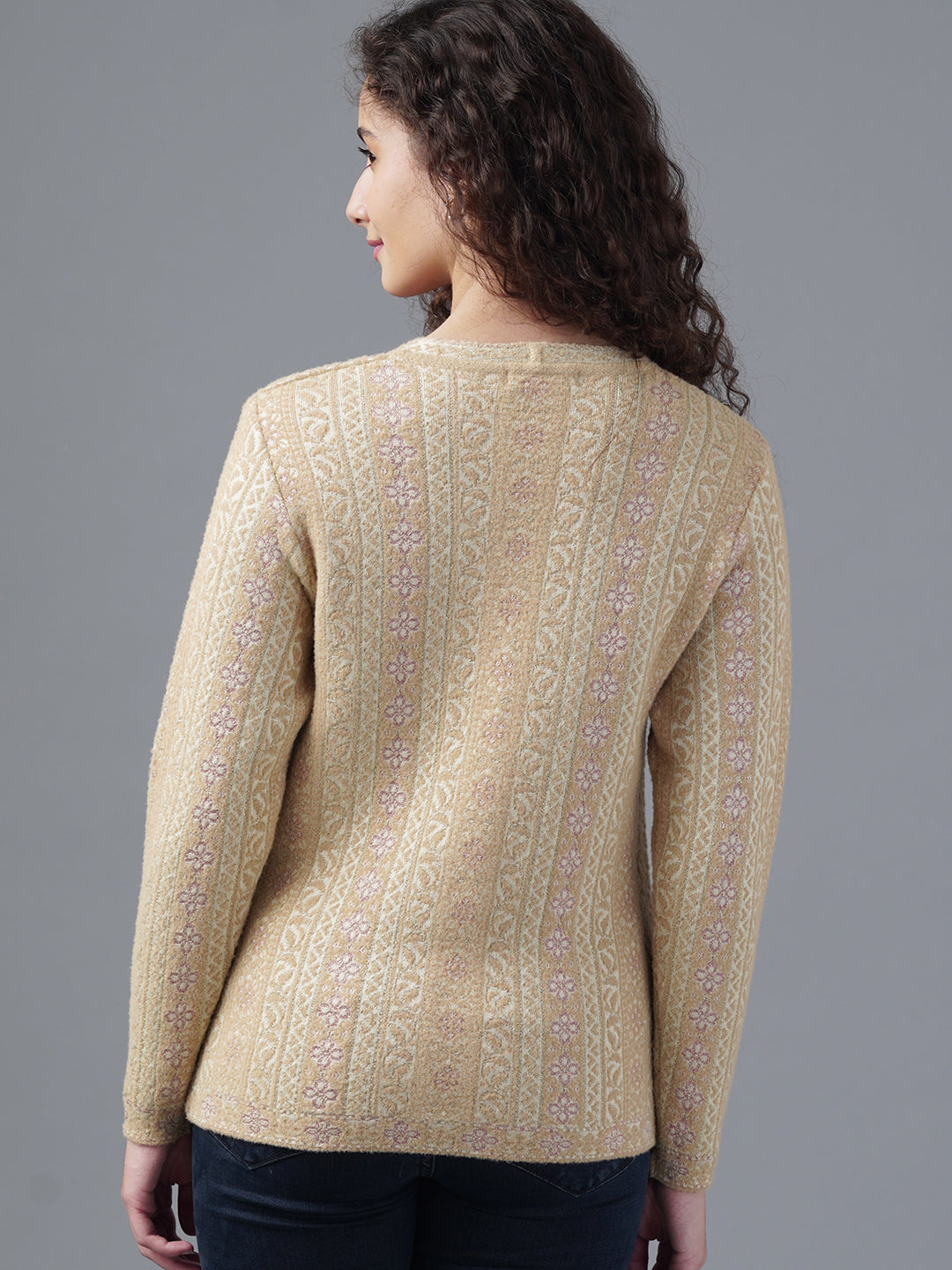 Virsa Ornate Jacquard V-Neck Cardigan