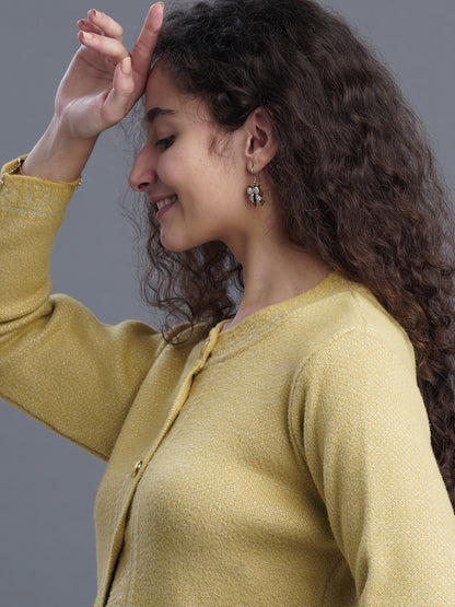 Jacquard Wool Cardigan – Round Neck