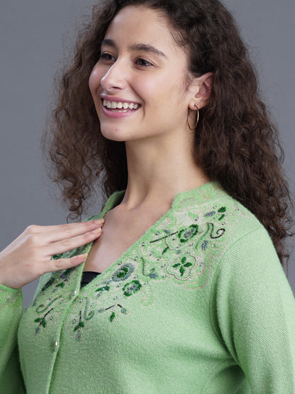 Velura V-Neck Jacquard Cardigan