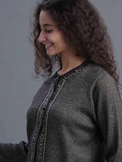 Jacquard Wool Cardigan – Round Neck