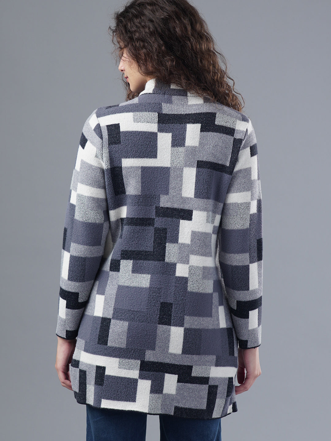 Virsa Geometric Print Longline Cardigan