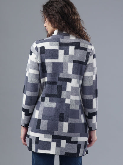 Virsa Geometric Print Longline Cardigan