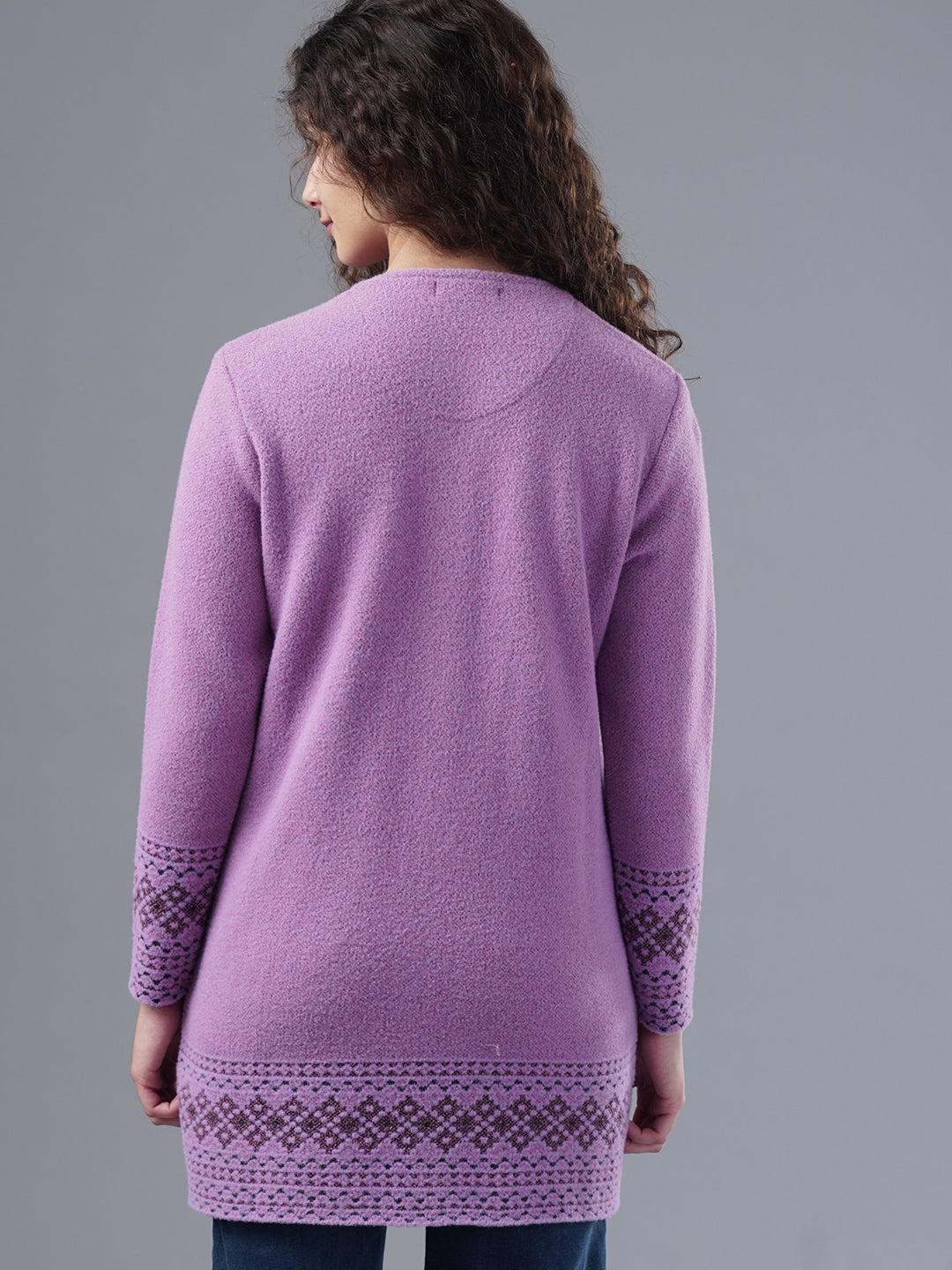 Virsa Border Pattern Longline Cardigan