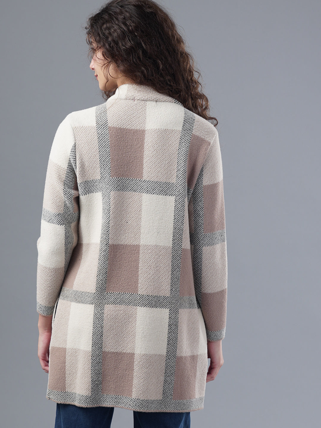 Virsa Plaid Longline Cardigan Coat