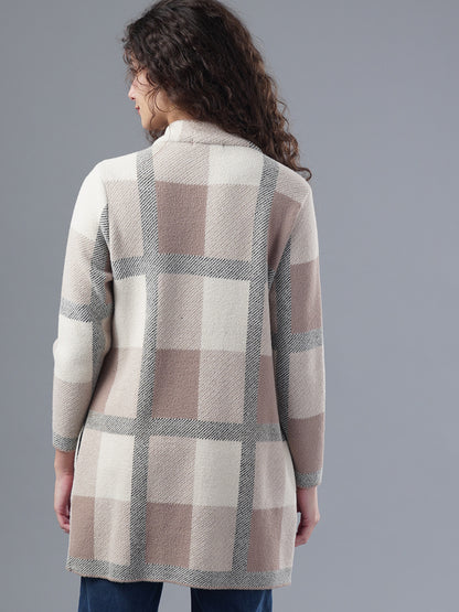 Virsa Plaid Longline Cardigan Coat