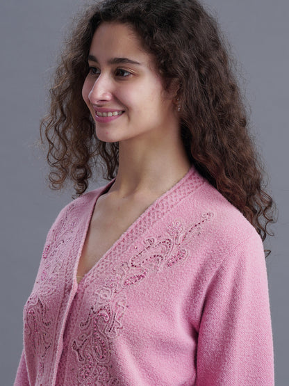 ShadowLoom V-Neck Jacquard Cardigan