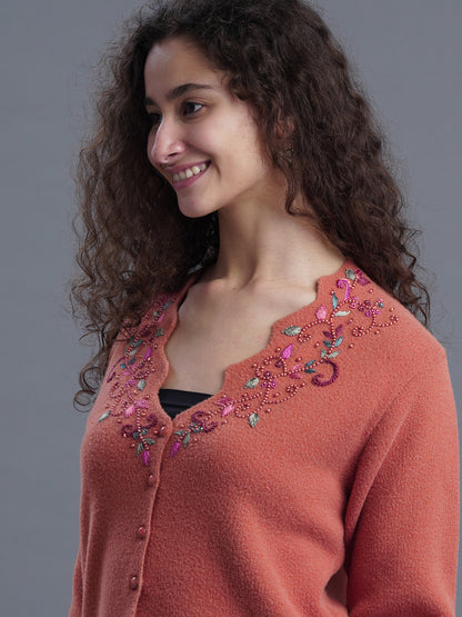  Velour Crest Jacquard Cardigan