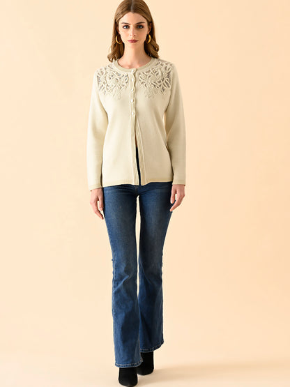 Floral Embroidered Front-Open Sweater