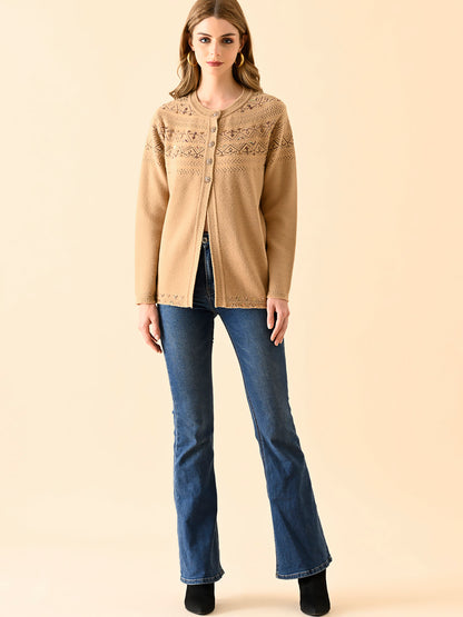 Elegant Round-Neck Embroidered Sweater