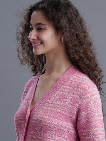 Jacquard Wool Cardigan – V-Neck