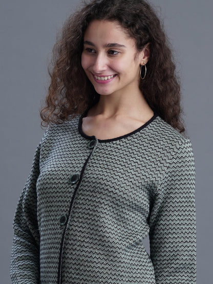  Eira Round Neck Long Jacquard Cardigan