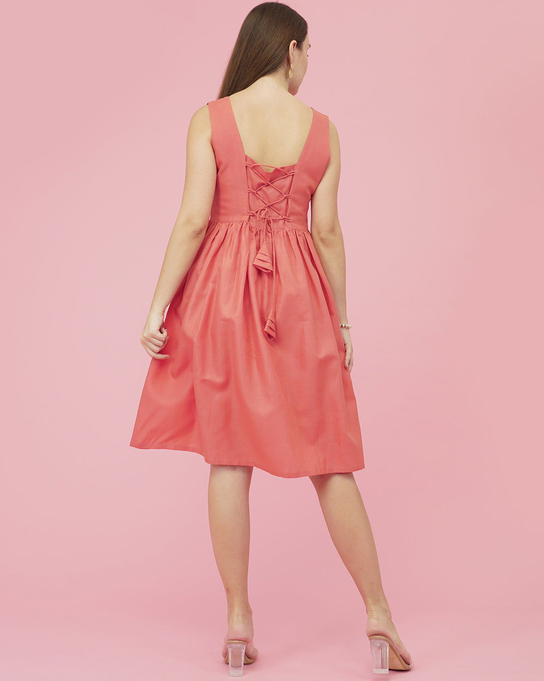 Coral Glow Linen Dress