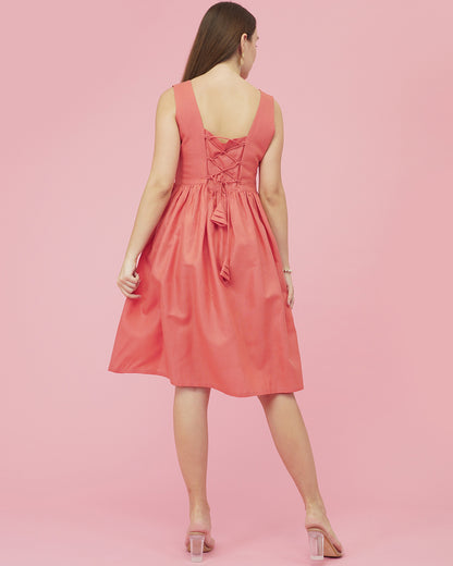 Coral Glow Linen Dress