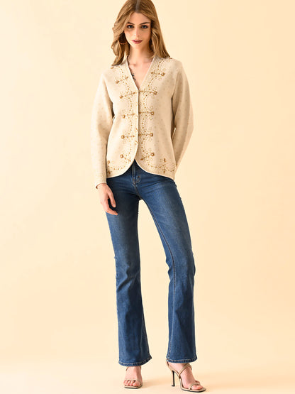 Buttoned Knit Jacket with Detailing