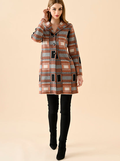 Plaid Patterned Knit Cardigan