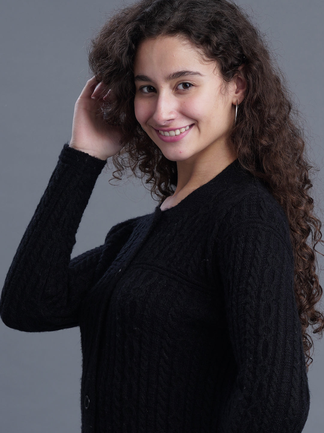  FrostFern Round-Neck Cardigan