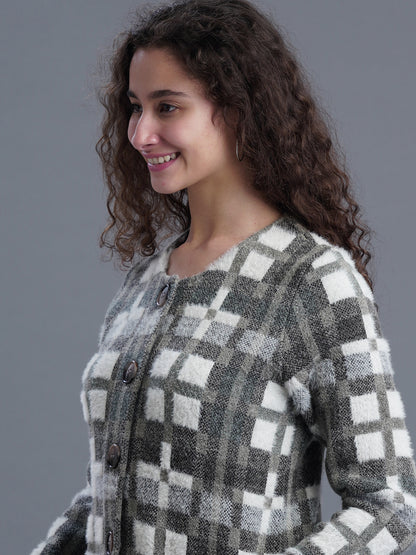 Premium Long Jacquard Cardigan – Round Neck