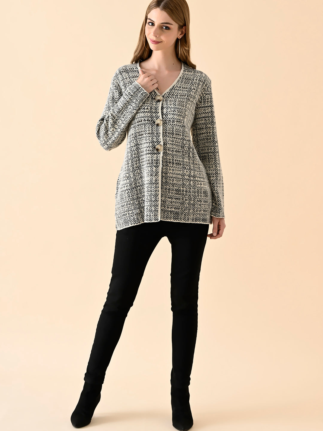 Textured Button-Front Cardigan