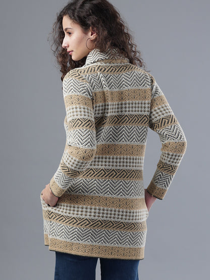 Virsa Striped Pattern Collared Cardigan