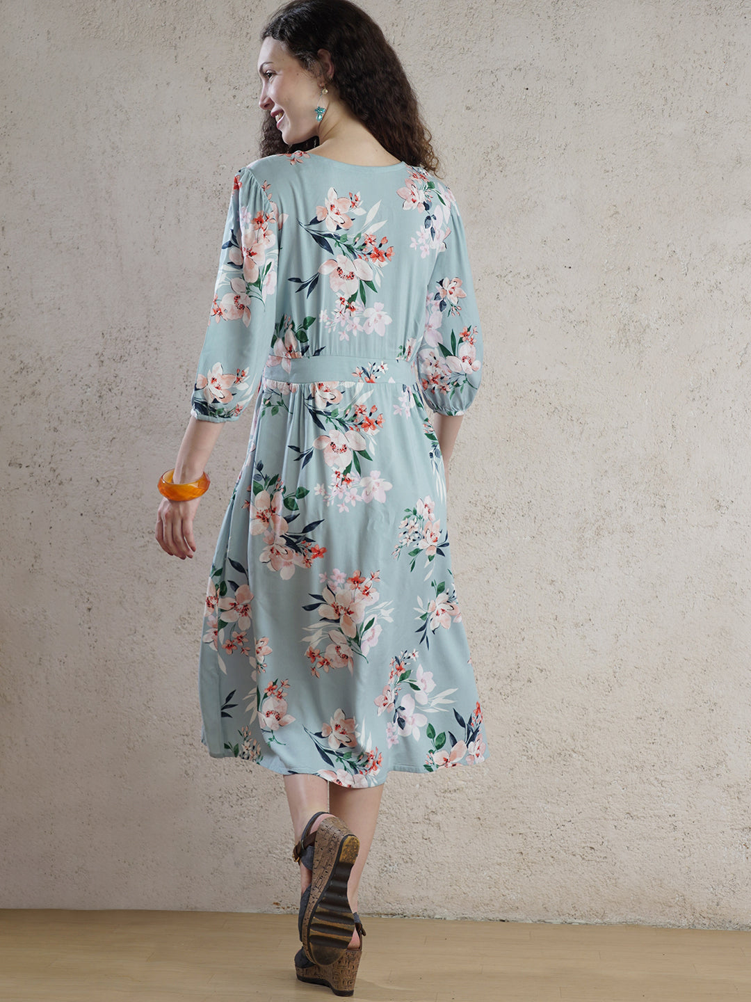 Santorini Petal  Ice Blue Midi Dress