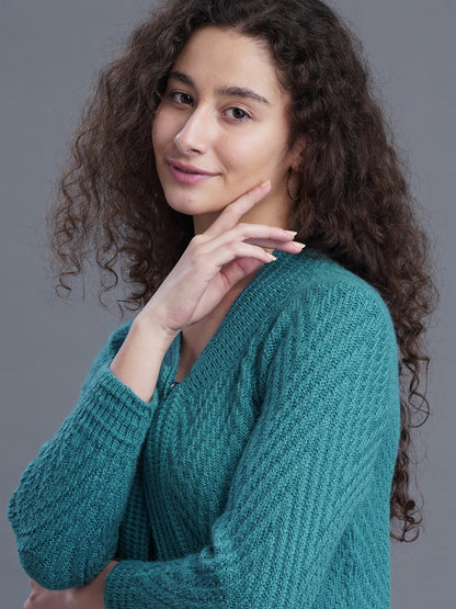 Crimson Frost Round-Neck Cardigan