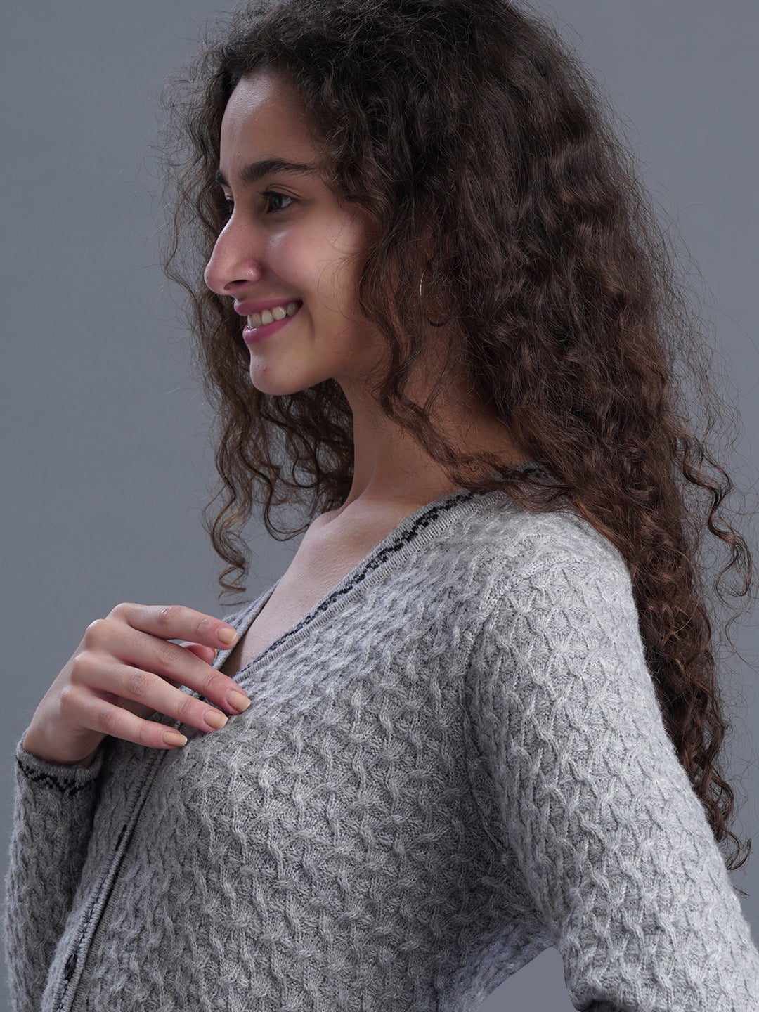 Half-Button closure V-Neck Cardigan