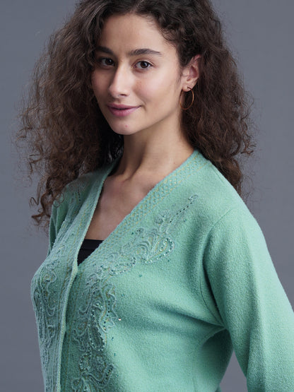 ShadowLoom V-Neck Jacquard Cardigan