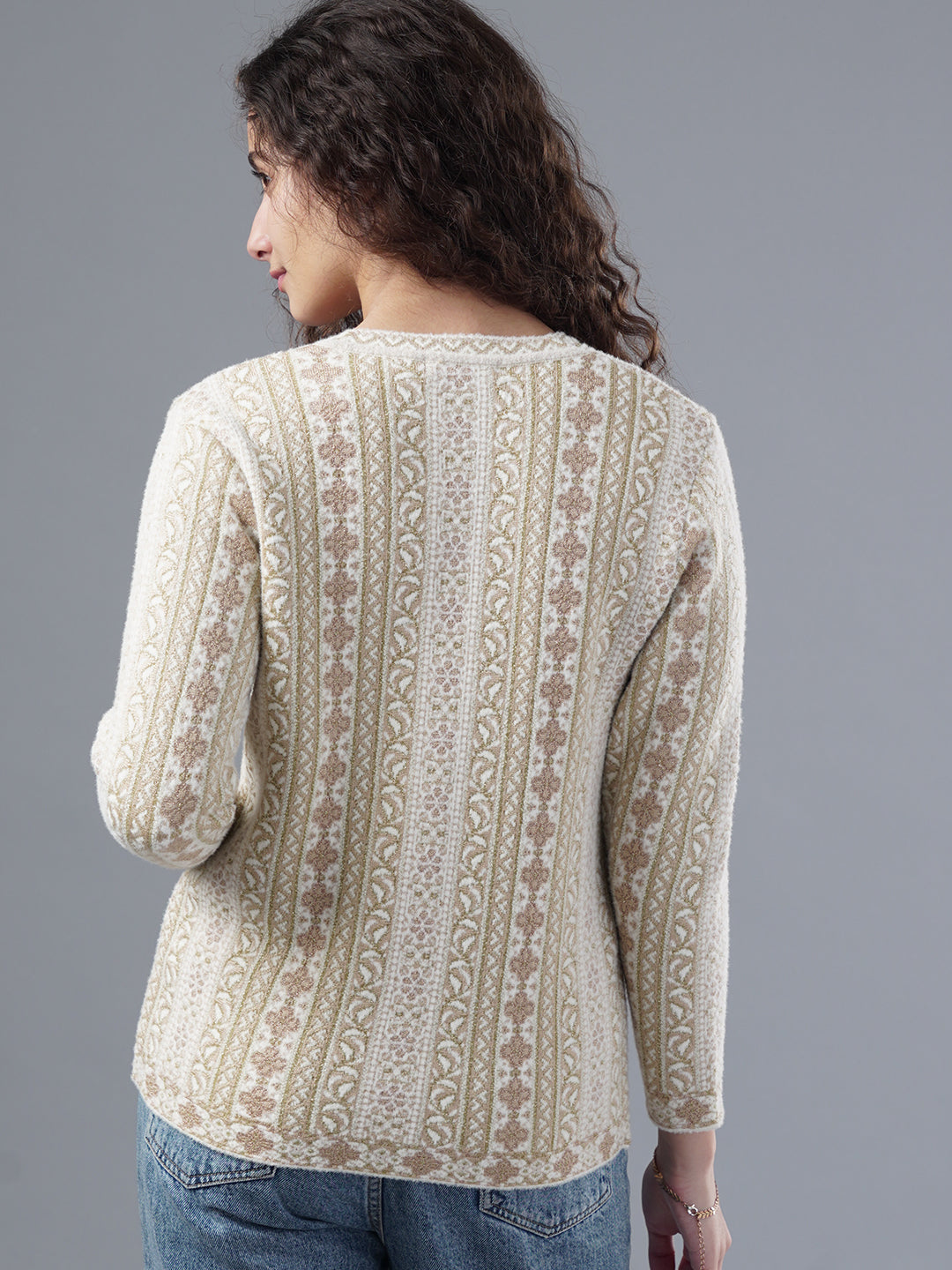 Virsa Ornate Jacquard V-Neck Cardigan