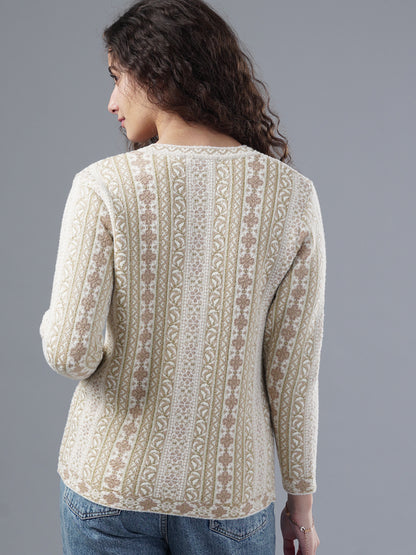 Virsa Ornate Jacquard V-Neck Cardigan