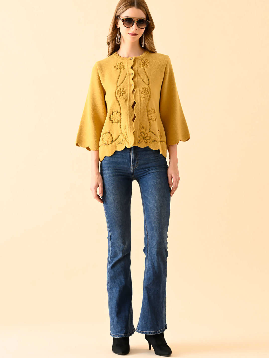 Ruffled Sleeve Knitwear Fancy Cardigan