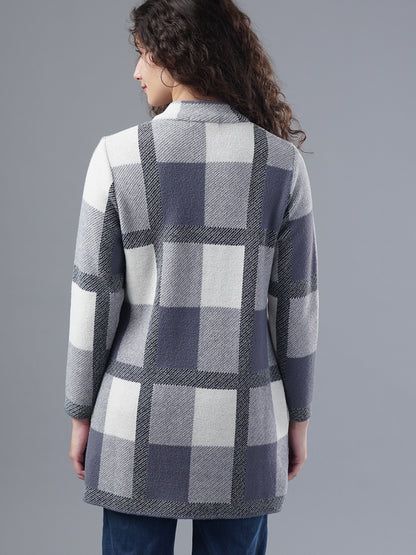 Virsa Plaid Longline Cardigan Coat