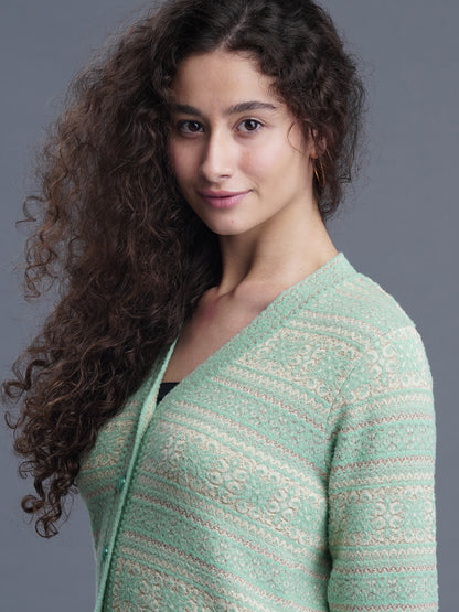 Jacquard Wool Cardigan – V-Neck