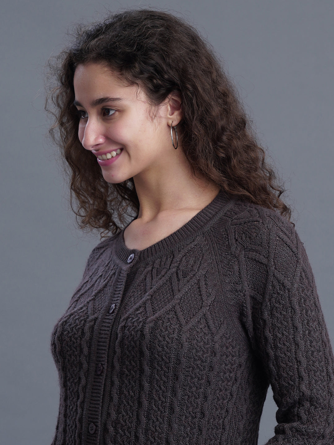  Niora Round Neck Jacquard Long Cardigan