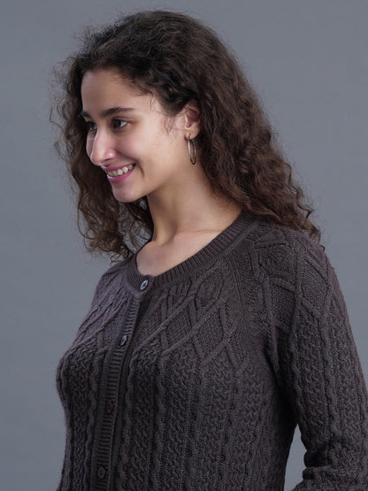  Niora Round Neck Jacquard Long Cardigan