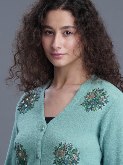 V-Neck Jacquard Cardigan