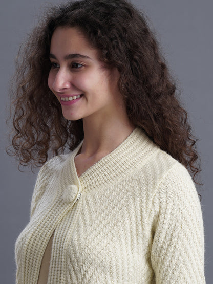 Crimson Frost Round-Neck Cardigan