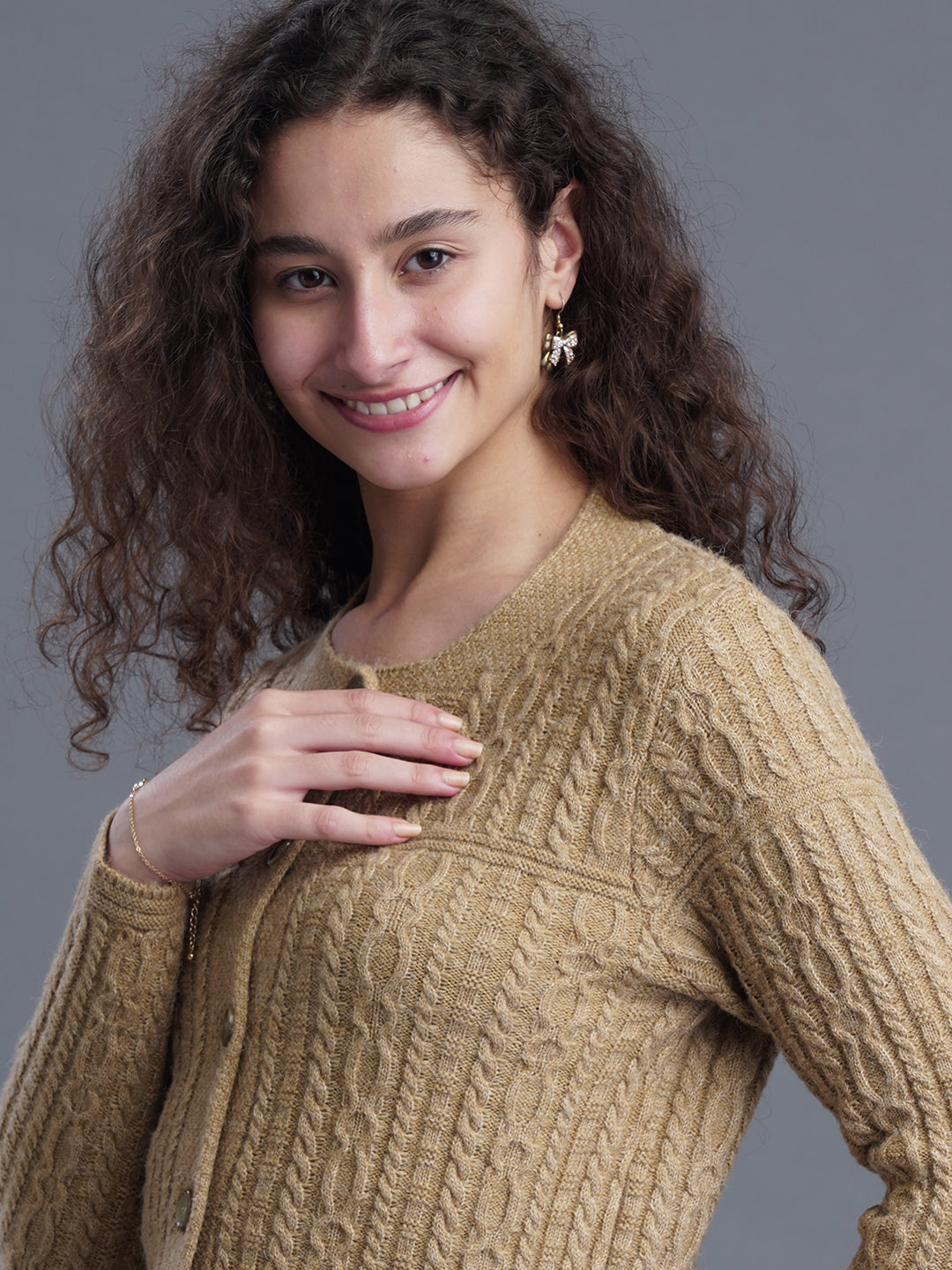  FrostFern Round-Neck Cardigan