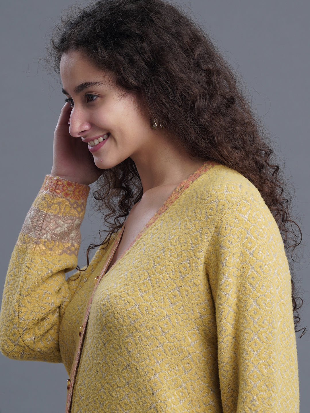  V-Neck Jacquard Wool Cardigan