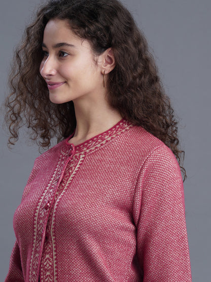 Jacquard Wool Cardigan – Round Neck