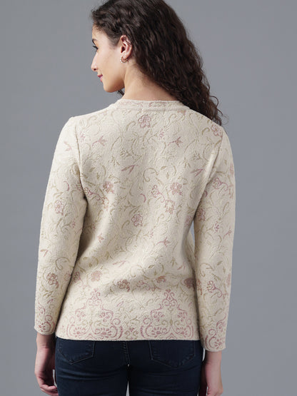 Virsa Floral Jacquard V-Neck Cardigan