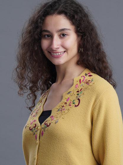  Velour Crest Jacquard Cardigan