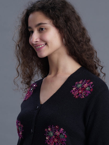 V-Neck Jacquard Cardigan