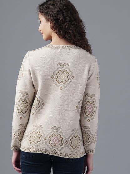 Virsa Geometric Pattern V-Neck Cardigan