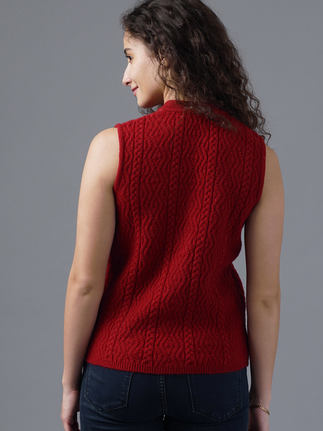 Virsa Textured Knit Sleeveless Vest Cardigan