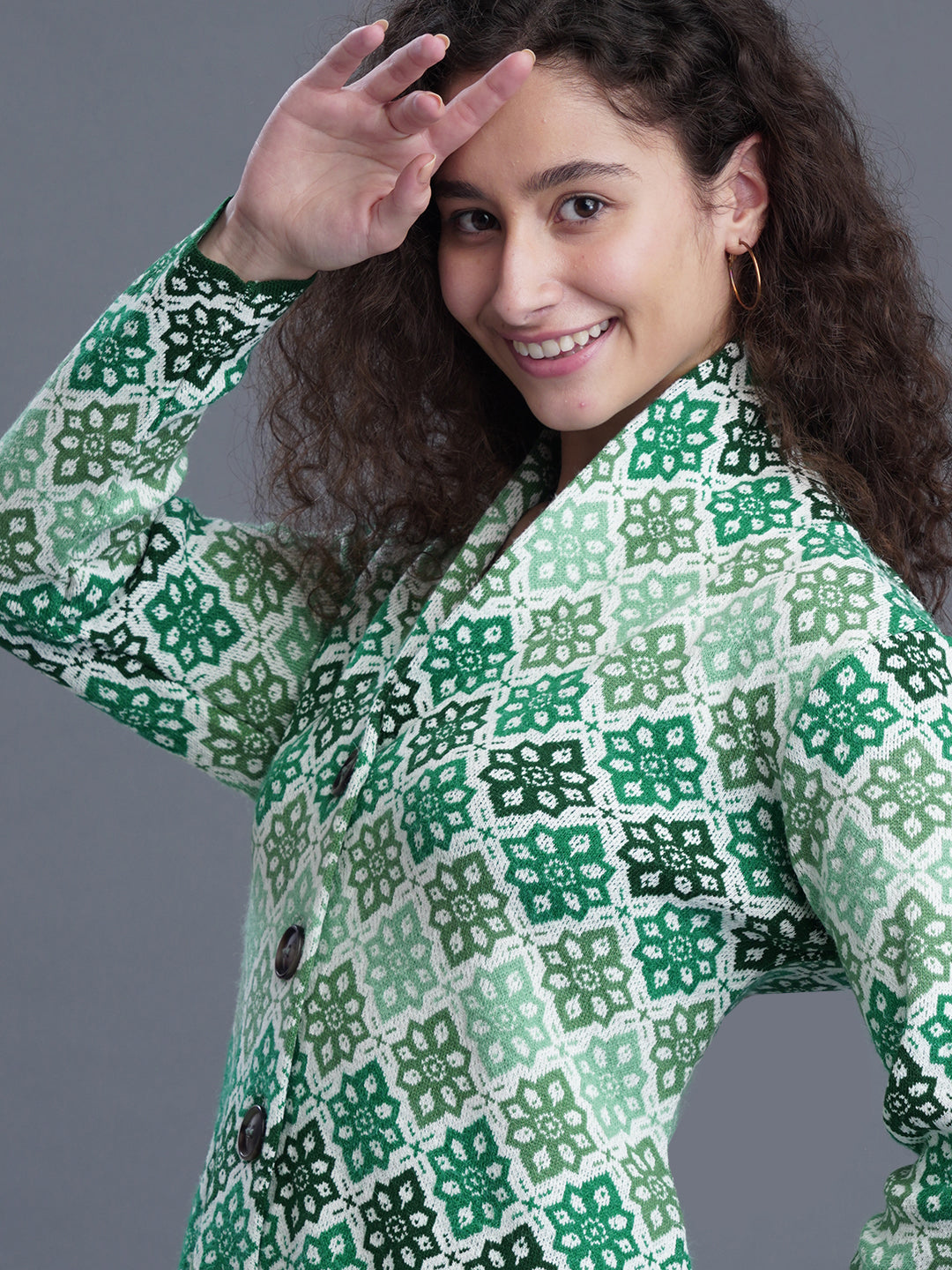  Elaria V-Neck Jacquard Long Cardigan