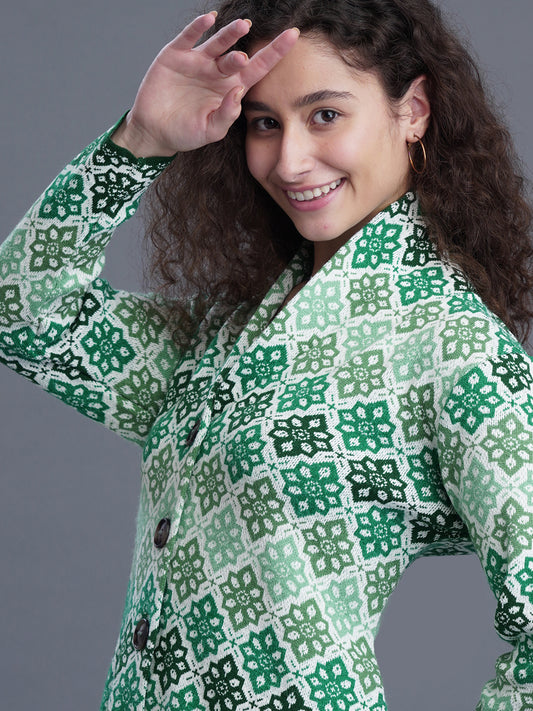  Elaria V-Neck Jacquard Long Cardigan