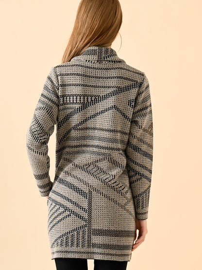 Monochrome Pattern Long Sweater Coat