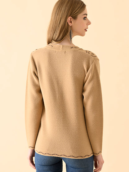 Intricate V-Neck Embroidered Knitwear