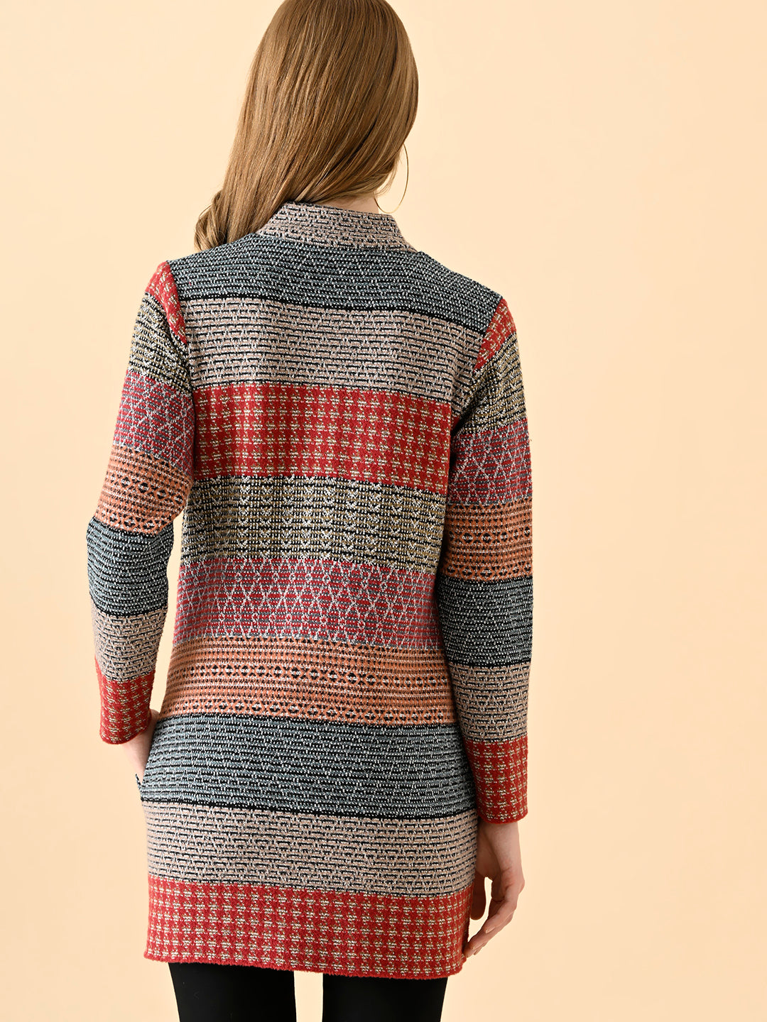 Multi-Patterned Long Knit Cardigan