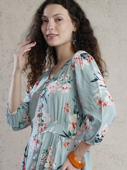 Santorini Petal  Ice Blue Midi Dress